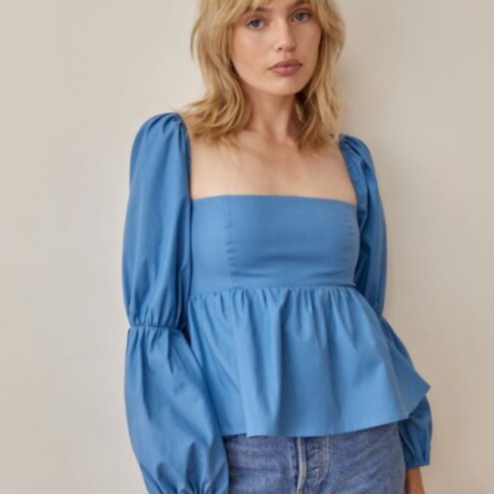 Reformation Jaxley Women's Long Sleeve Cotton Poplin Blouse Top, Size 10